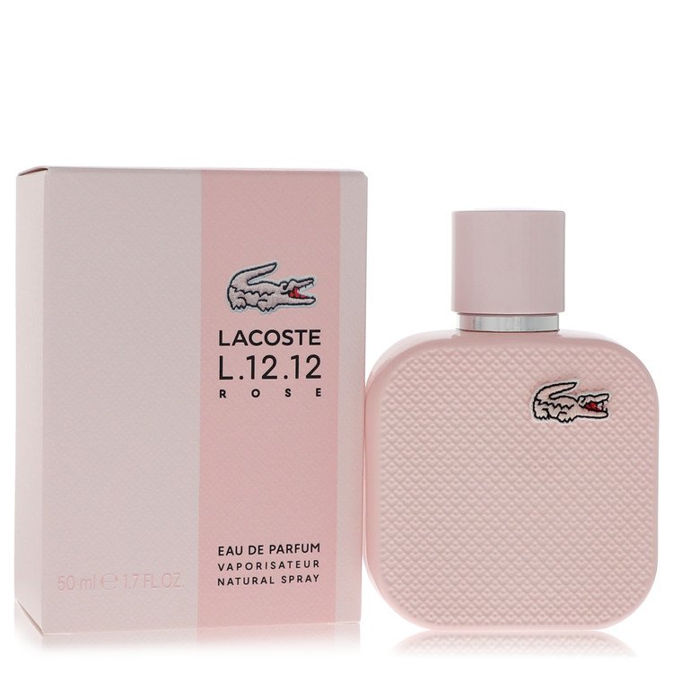 Lacoste Eau De Lacoste L.12.12 Rose perfume bottle in pink glass with white label, 1.7 oz, by The Fragrance Avenue.