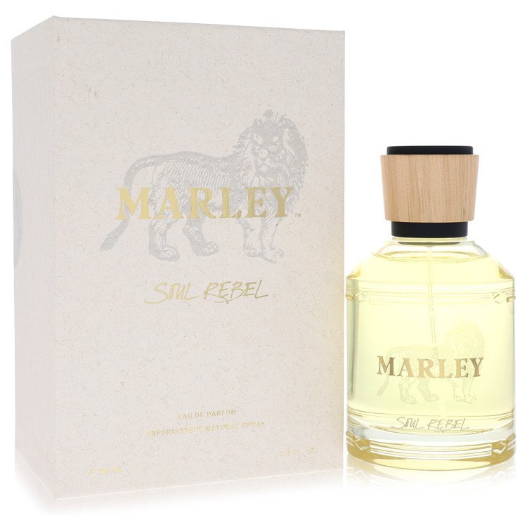 Marley Soul Rebel Eau de Parfum Spray in gold bottle with black label, unisex fragrance by The Fragrance Avenue.