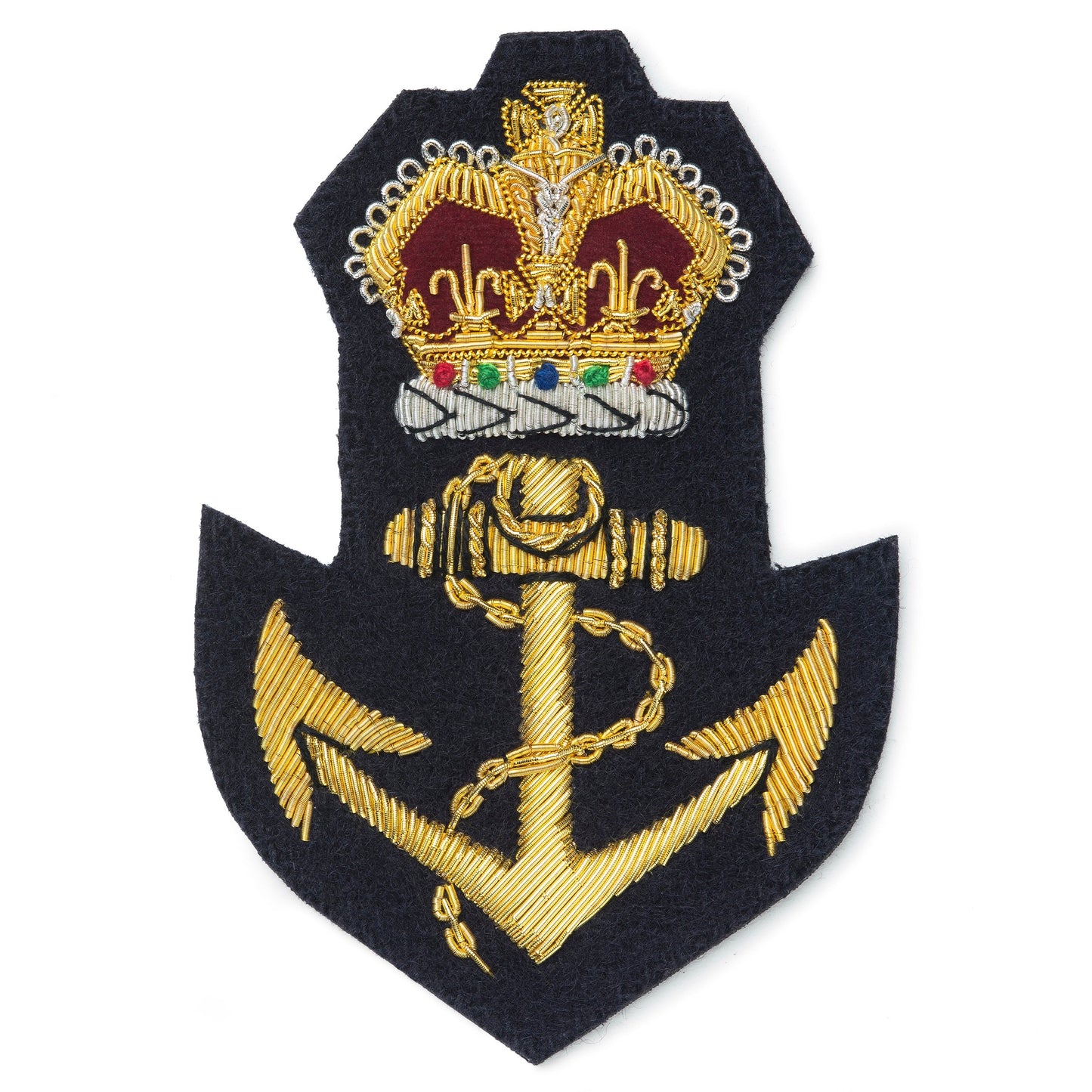 Crown & Anchor Blazer Badge in gold metal with black enamel background by Benson & Clegg.
