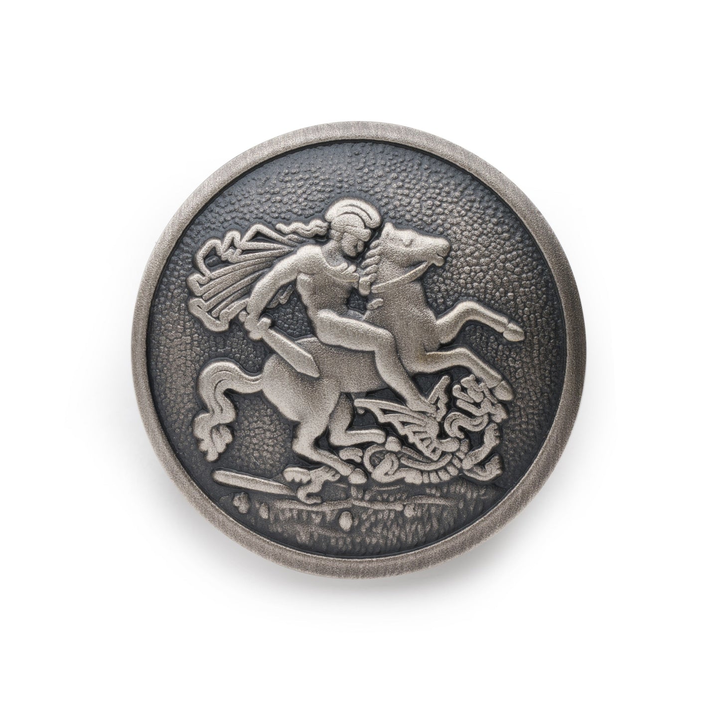 St George & The Dragon Blazer Button In Antique Silver Benson & Clegg