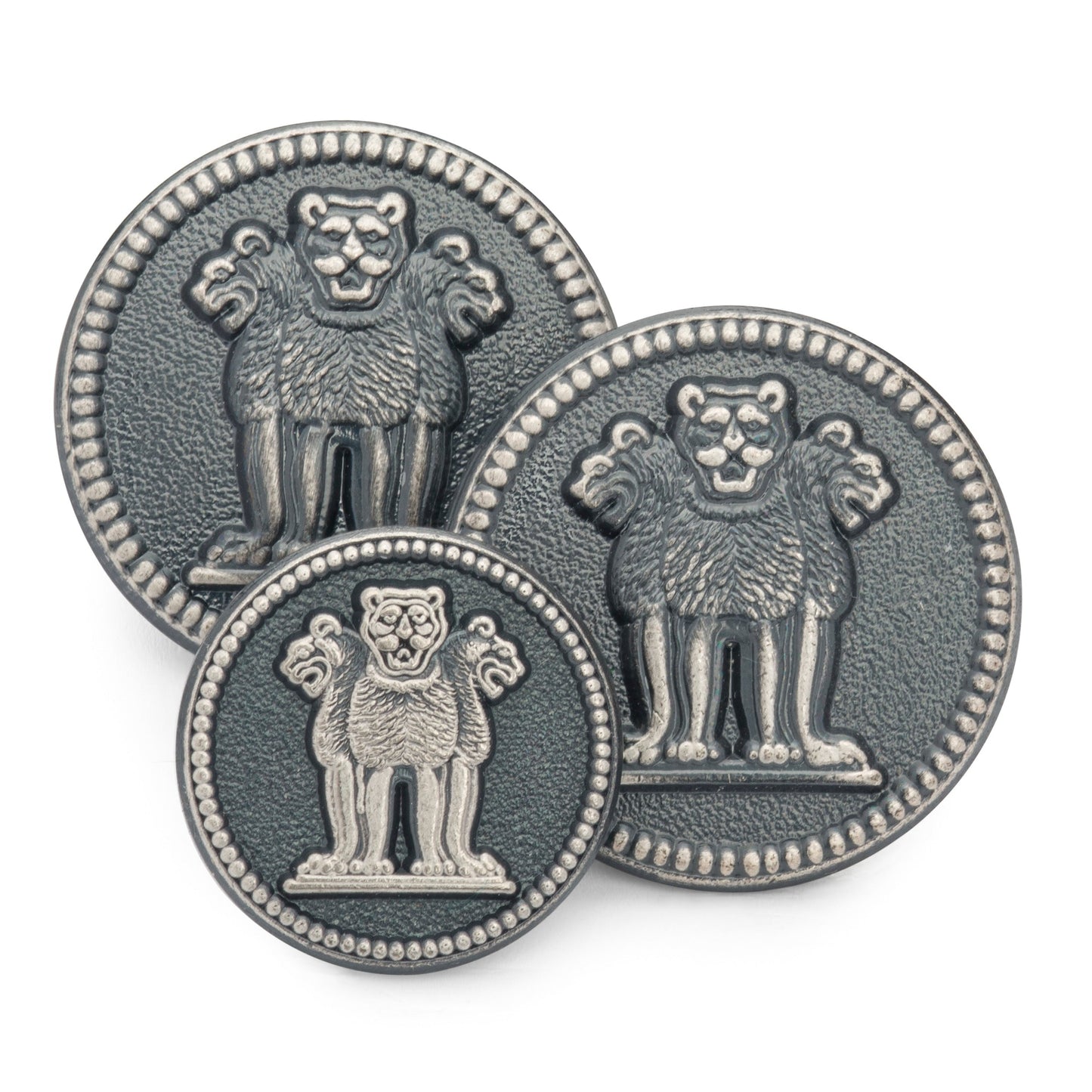 Three Lions Of Ashoka Blazer Button Set In Antique Silver Benson & Clegg