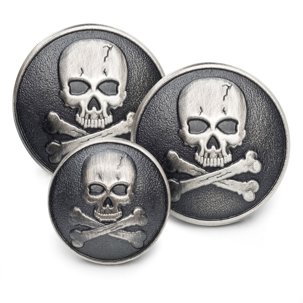 Skull & Crossbones Blazer Button Set In Antique Silver Benson & Clegg
