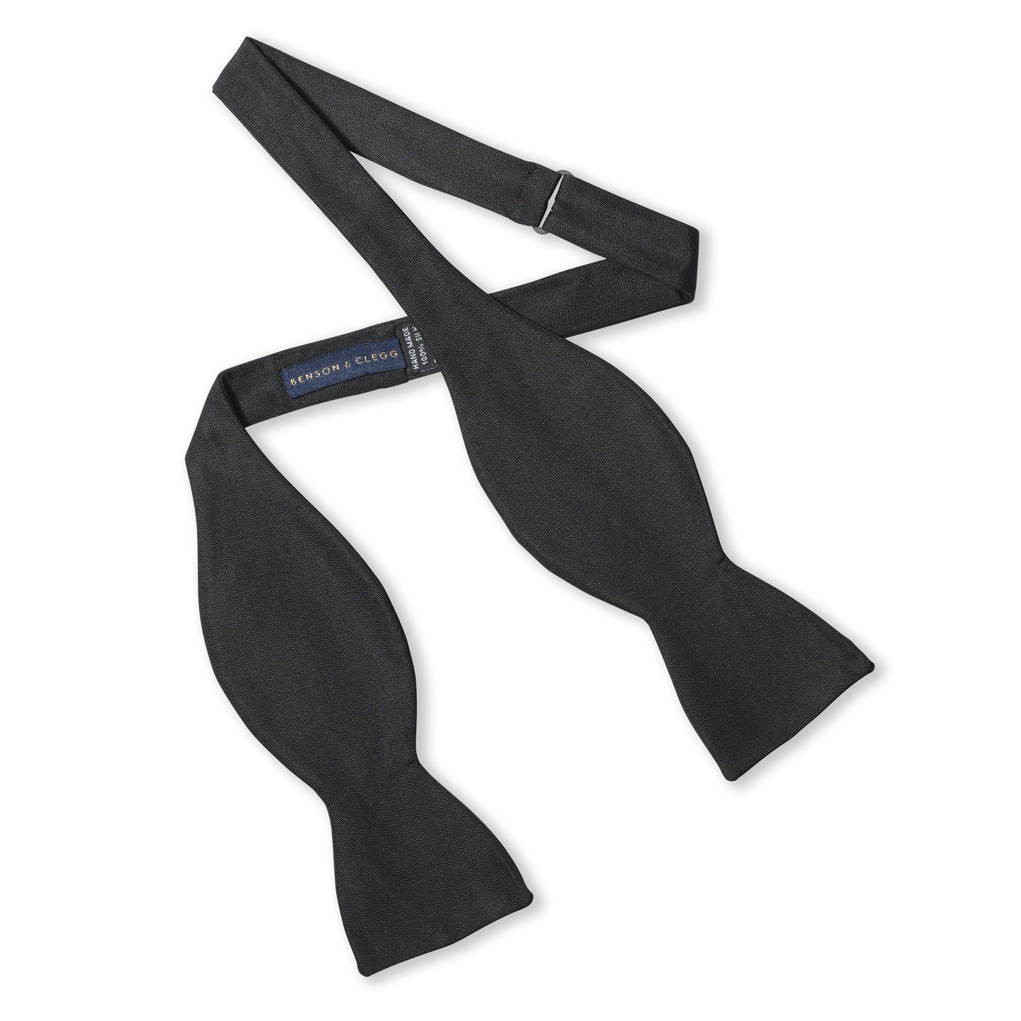 Black barathea silk self-tie bow tie in deep black color by Benson & Clegg