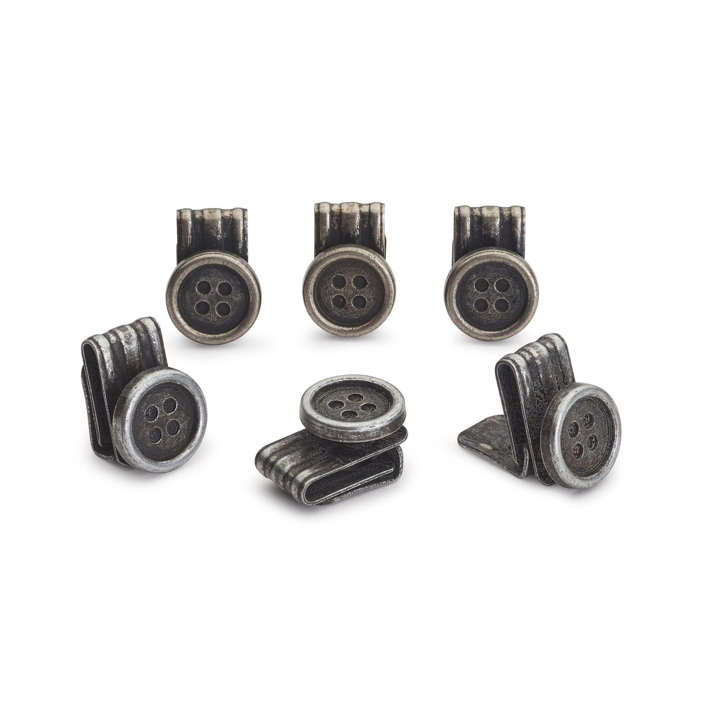 Black clip-on brace buttons set with silver accents, displayed on a white background, part of the Accessories collection by B