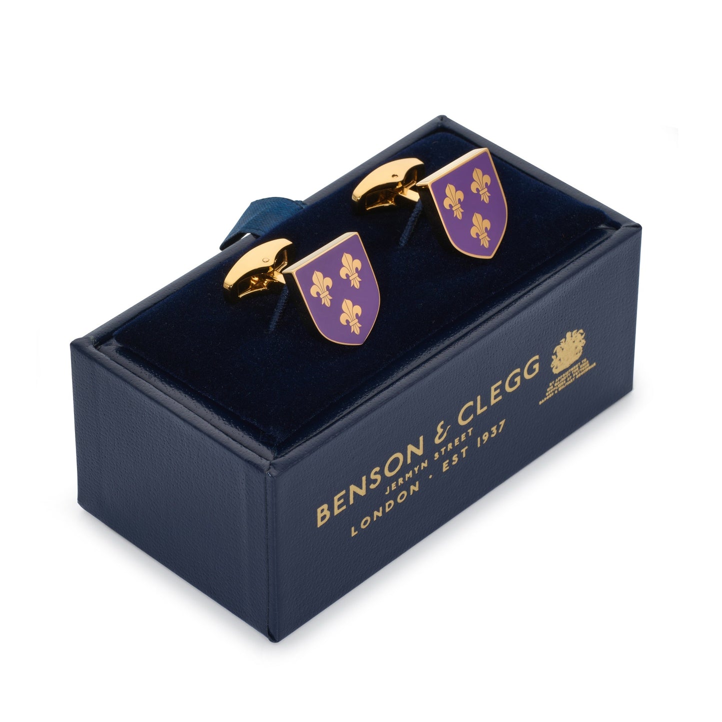 Fleur De Lys Shield Cufflinks In Royal Purple Benson & Clegg