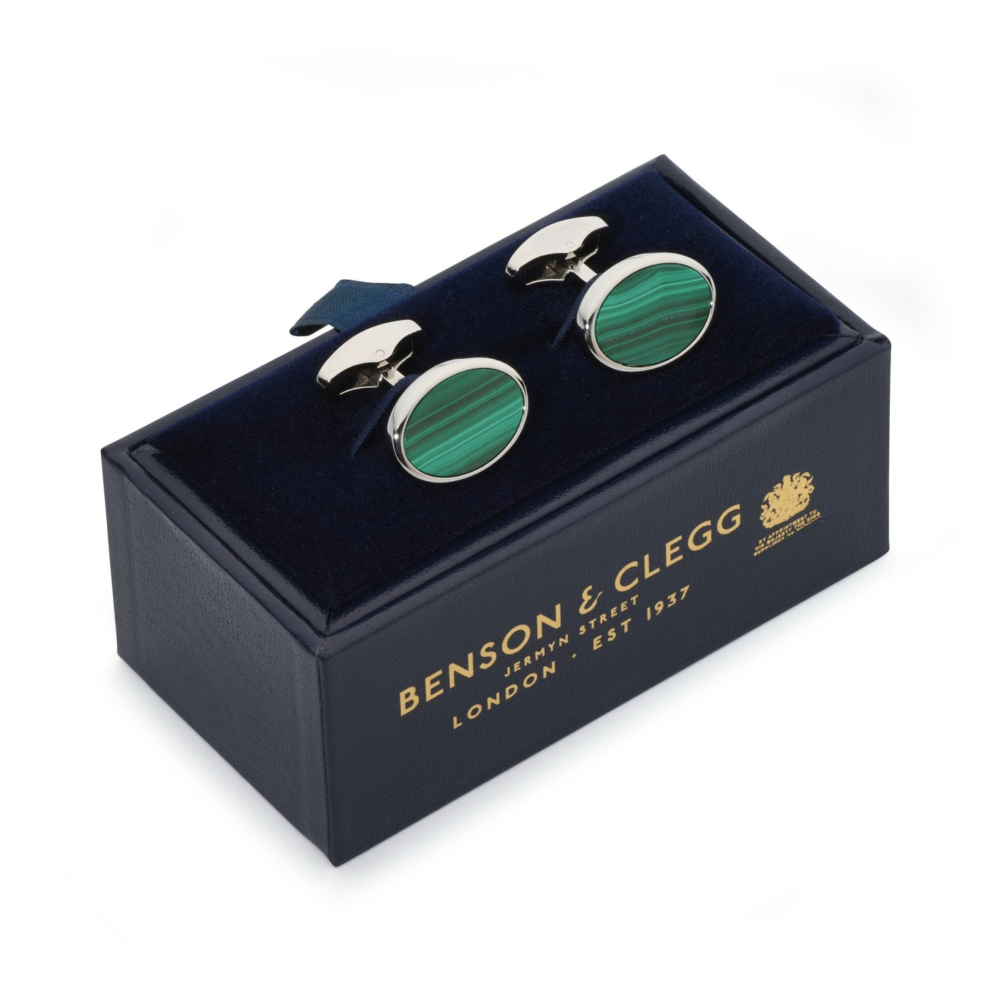Malachite Cufflinks In Silver Benson & Clegg