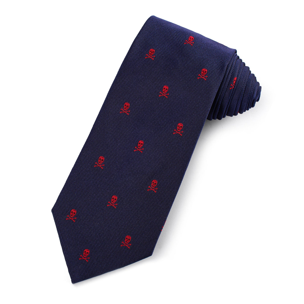 Skull & Crossbones Silk Tie In Red & Navy Benson & Clegg