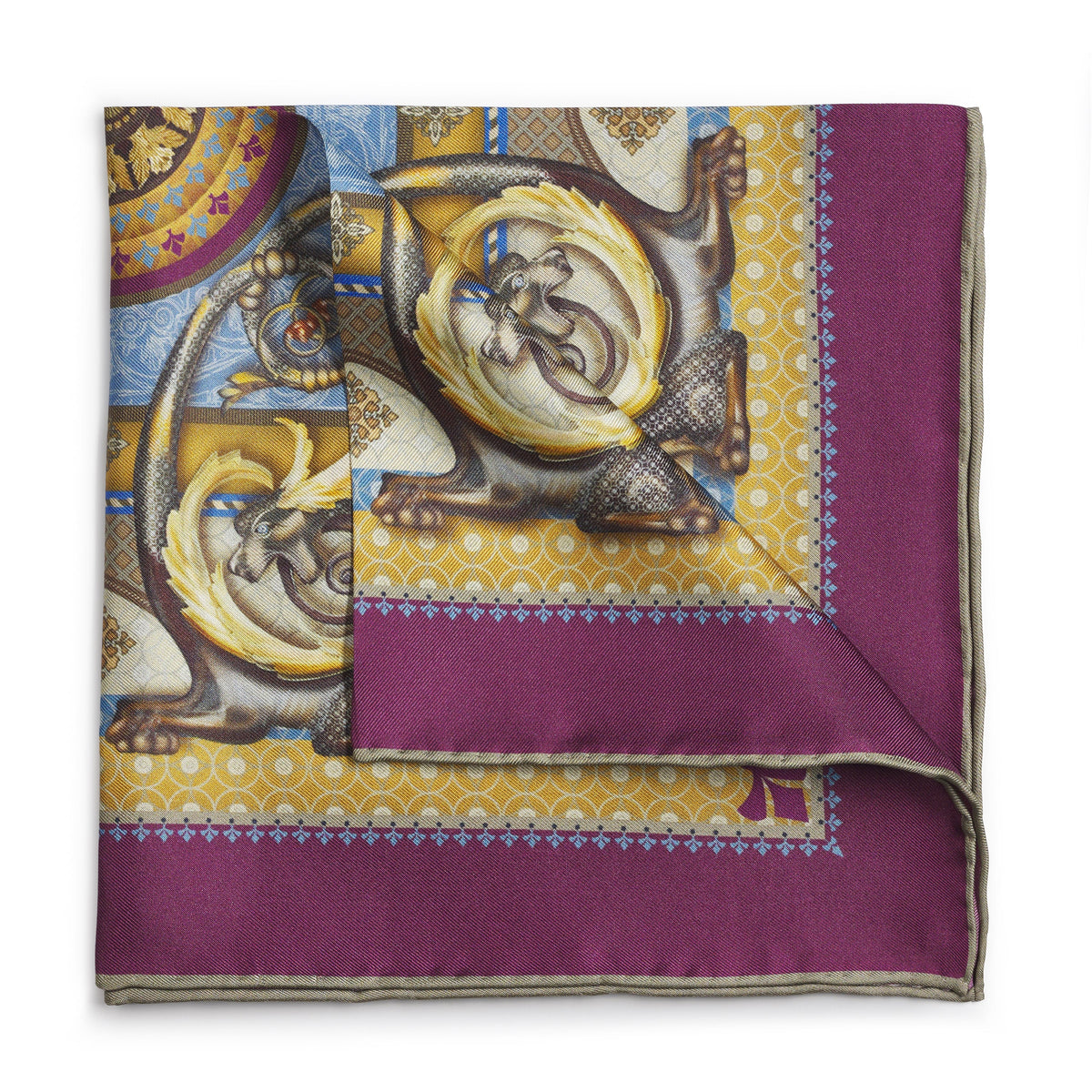 Burlington House Stone & Claret Pocket Square Benson & Clegg