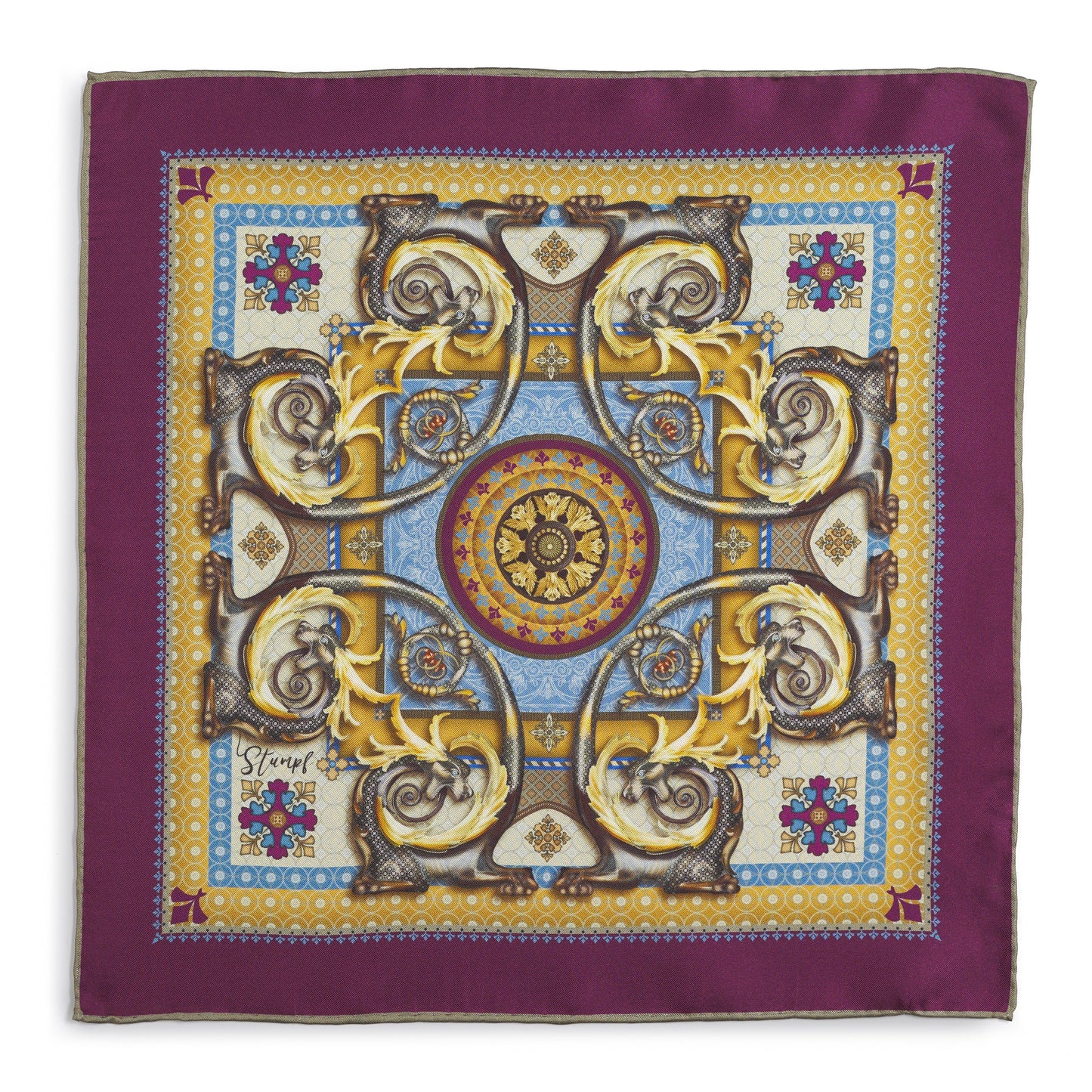 Burlington House Academy Gate Claret Pocket Square Benson & Clegg