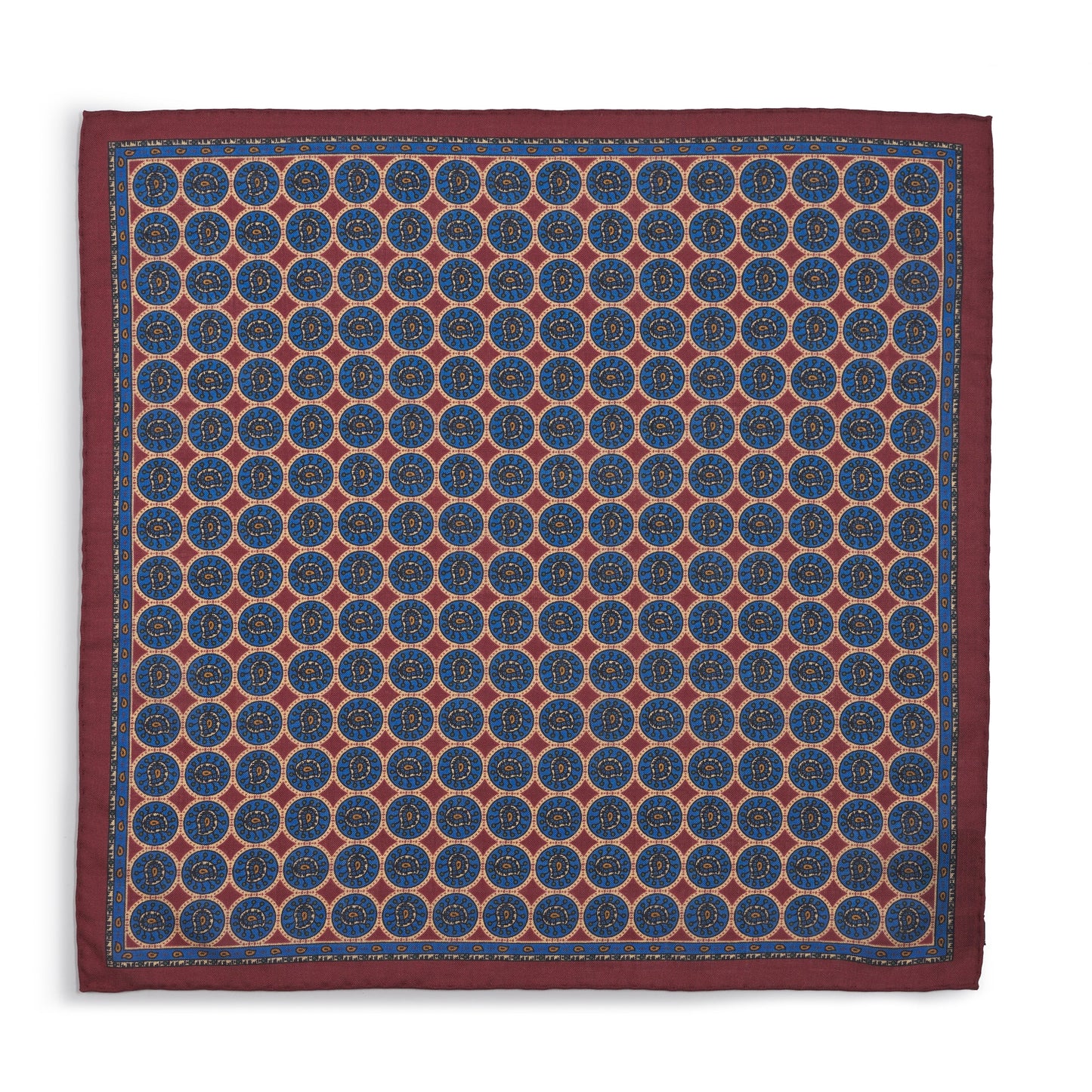 Circular Paisley (Wool & Silk Mix) Pocket Square In Red Benson & Clegg