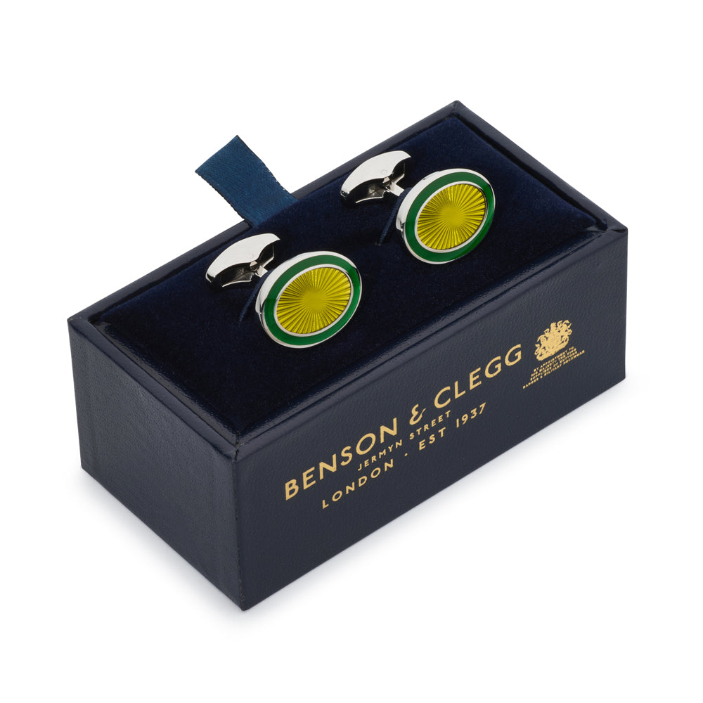 Sunburst Enamel Cufflinks In Emerald Benson & Clegg