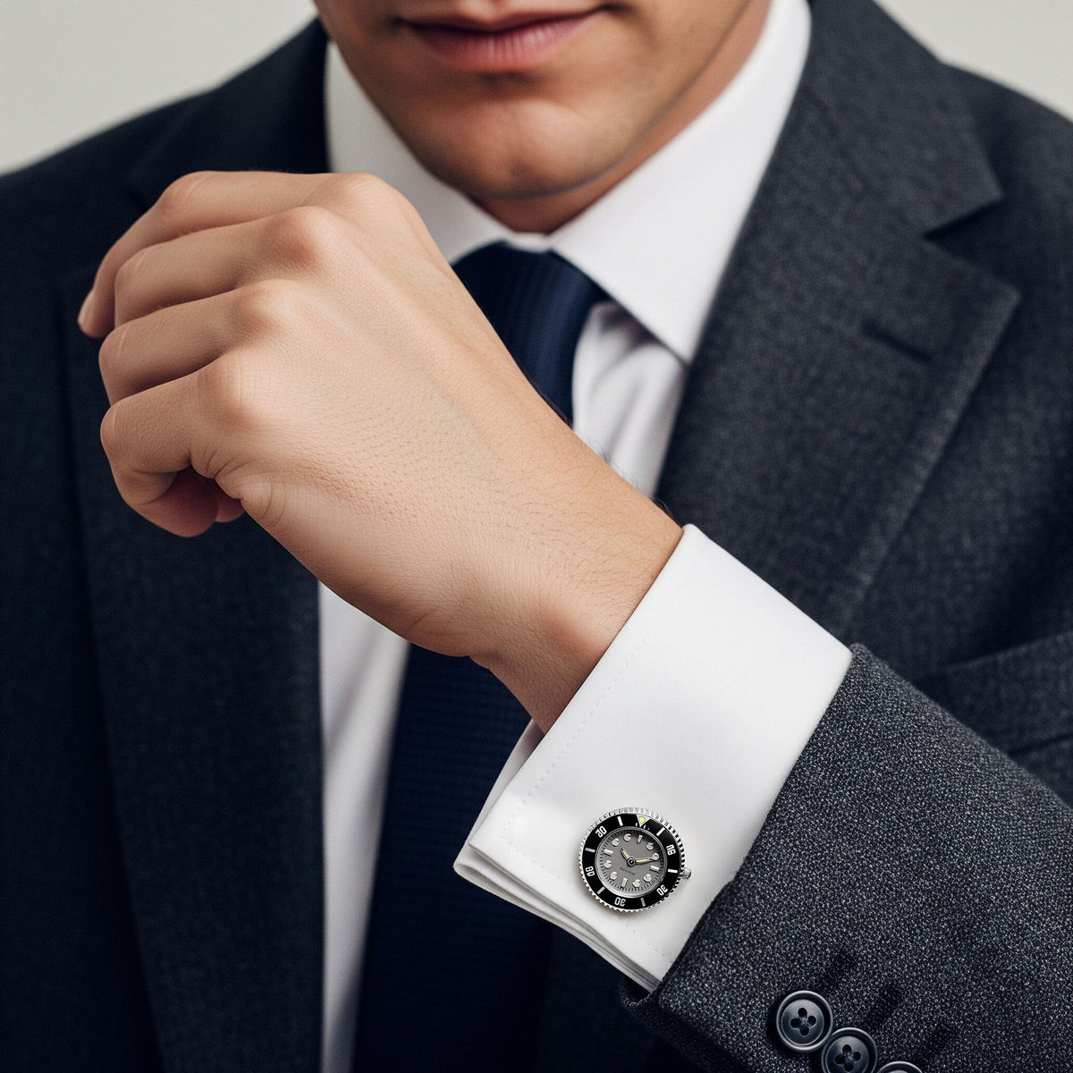 Working Watch Cufflinks In Silver and Grey Benson & Clegg
