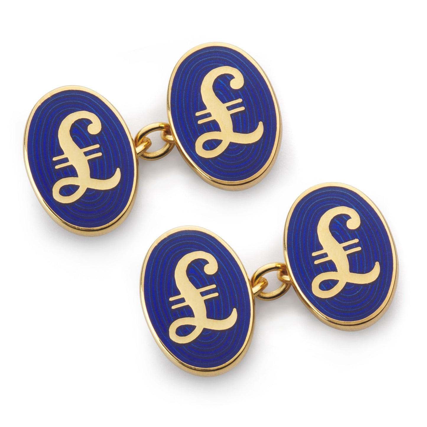 Pound Sterling Chain Cufflinks In Blue & Gold Benson & Clegg
