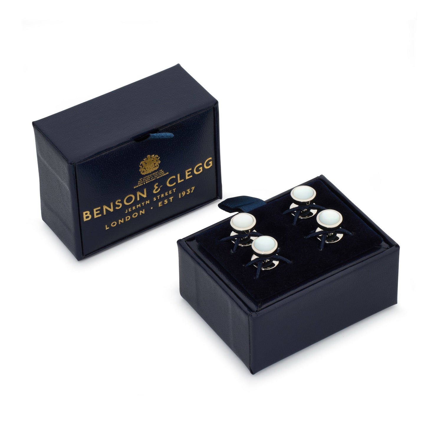 Mother Of Pearl Dress Studs In Silver Benson & Clegg