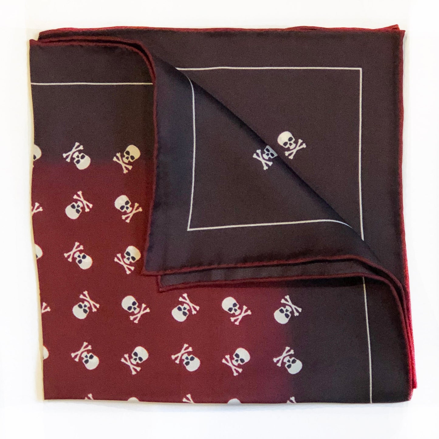 Skull & Crossbones Claret Pocket Square Benson & Clegg