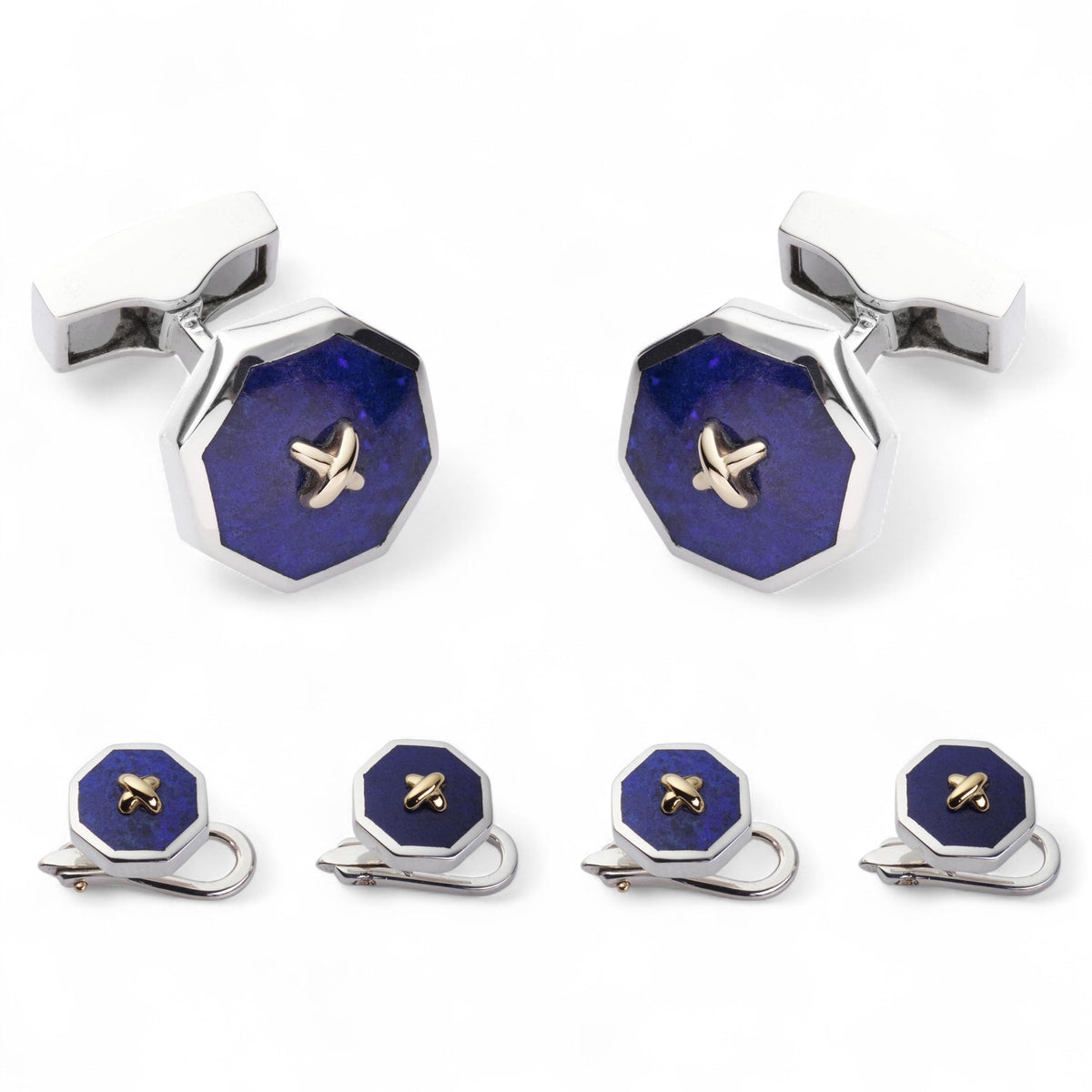 Sterling Silver And Lapis Lazuli With 9ct Gold Stitch Dress Set Benson & Clegg