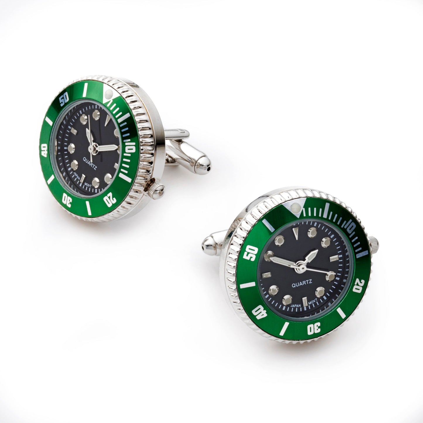 Green working watch cufflinks by Benson & Clegg