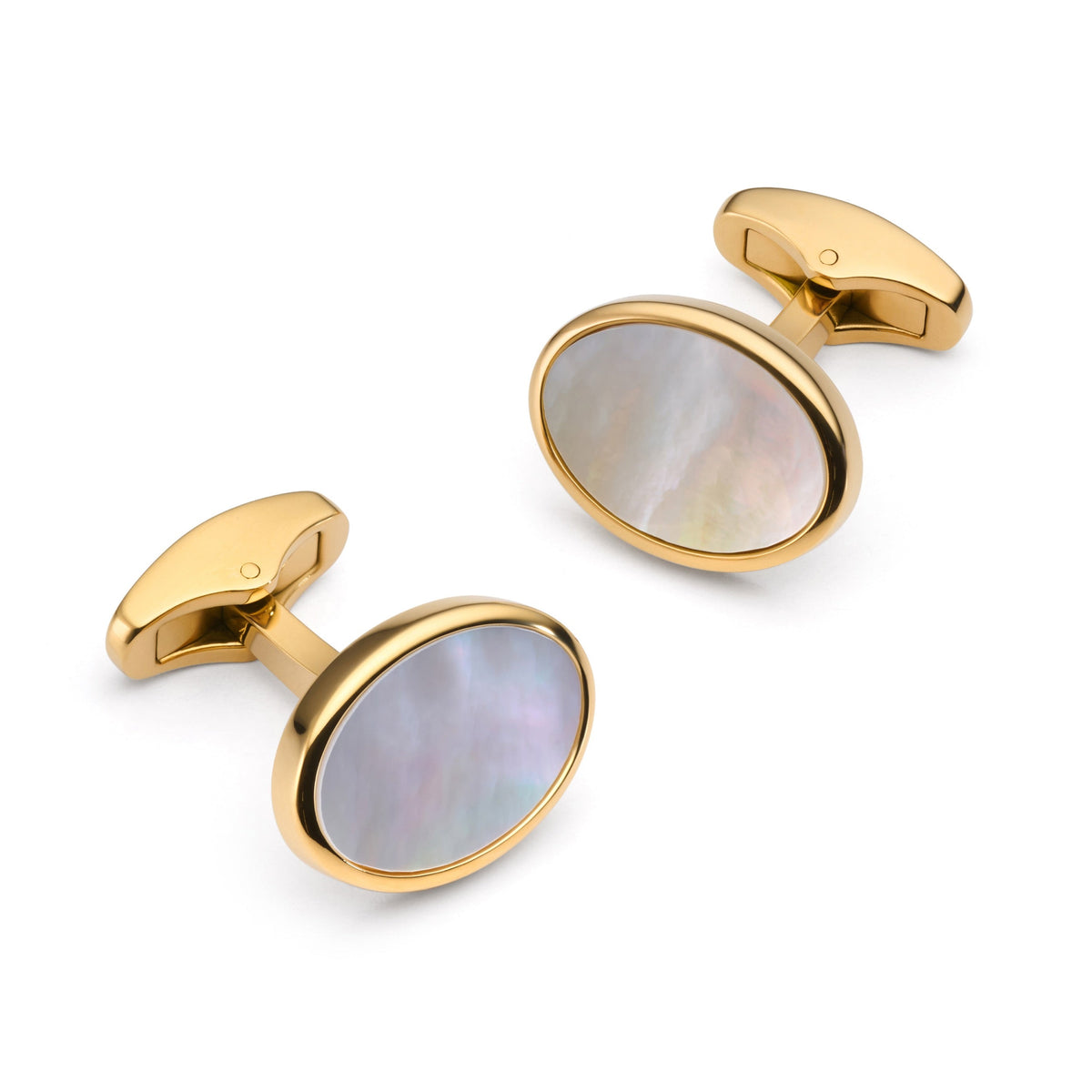 Mother Of Pearl Oval Cufflinks In Gold Benson & Clegg