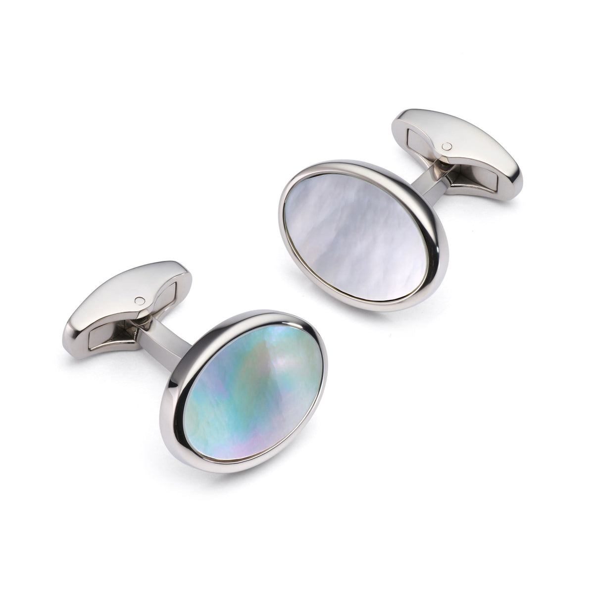 Mother Of Pearl Oval Cufflinks In Silver Benson & Clegg
