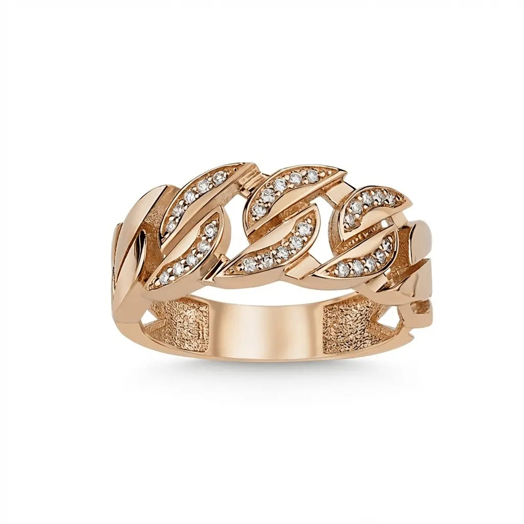 14ct/14K Rose Gold Natural Diamond Ring – Diamond Leaf Link Majestic Jewellery