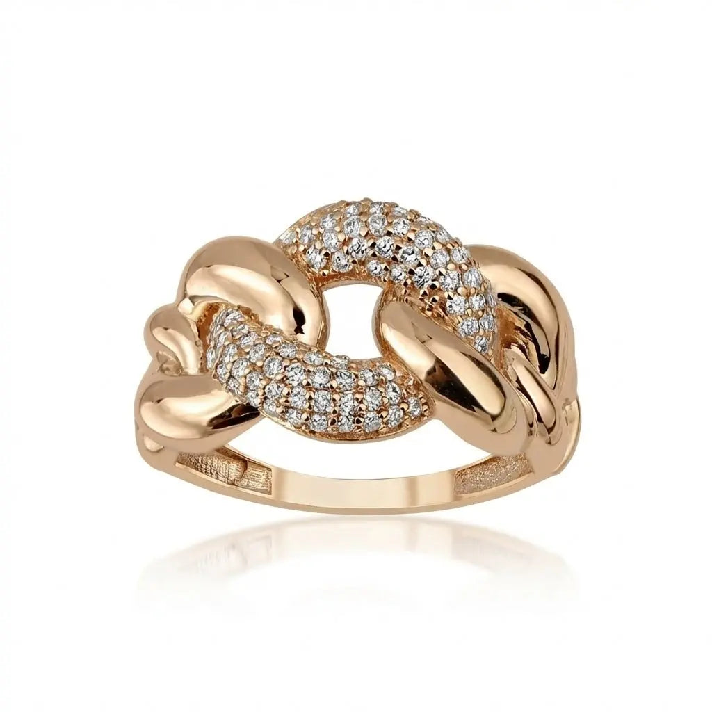 14ct/14K Gold Natural Diamond Ring – Pavé Link Diamond Majestic Jewellery