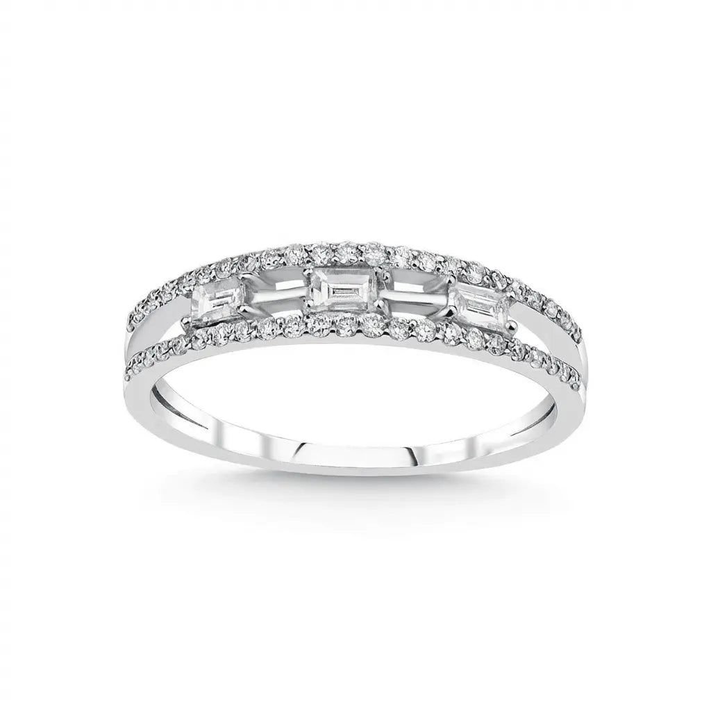 14ct/14K White Gold Natural Diamond Ring – Baguette Diamond Center 0.31ct Majestic Jewellery
