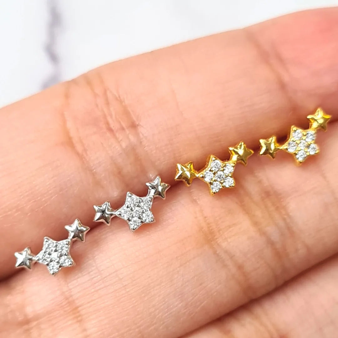 Trio of Stars Earrings in Gold - SJR London Timepiece