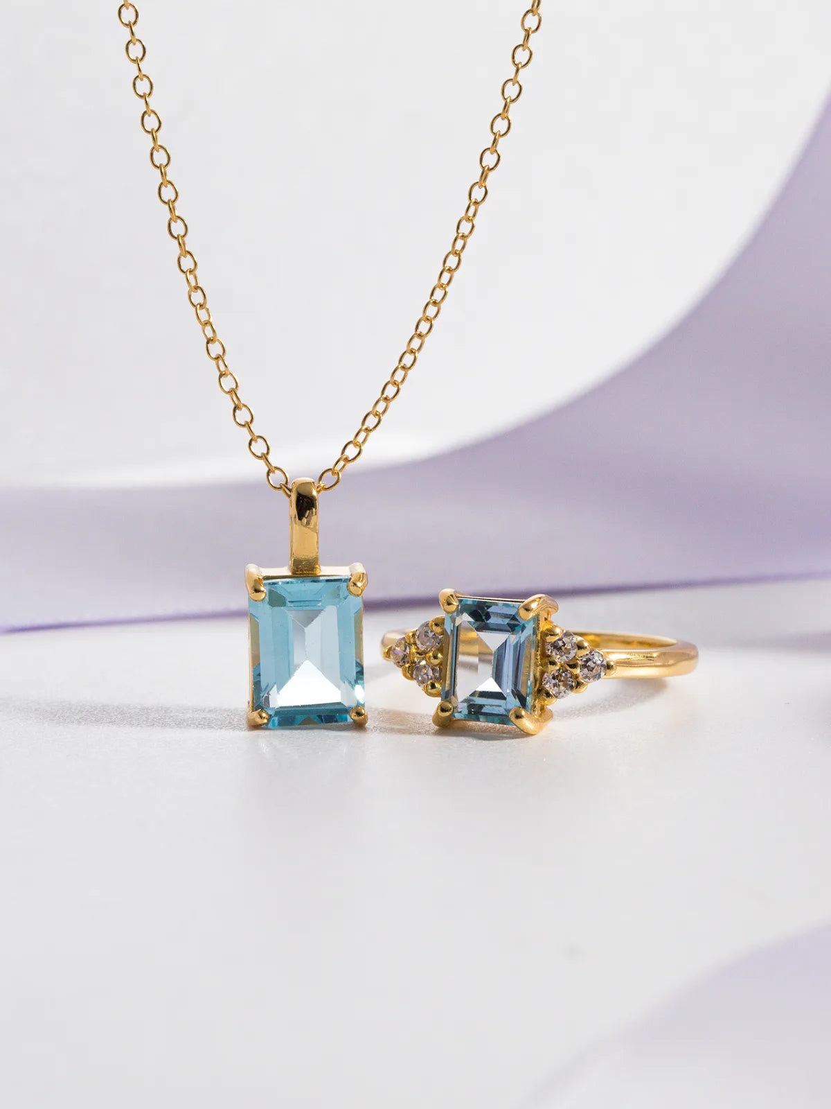 Blue topaz Emerald Cut Pendant Necklace in 18k Gold Vermeil - SJR London Timepiece