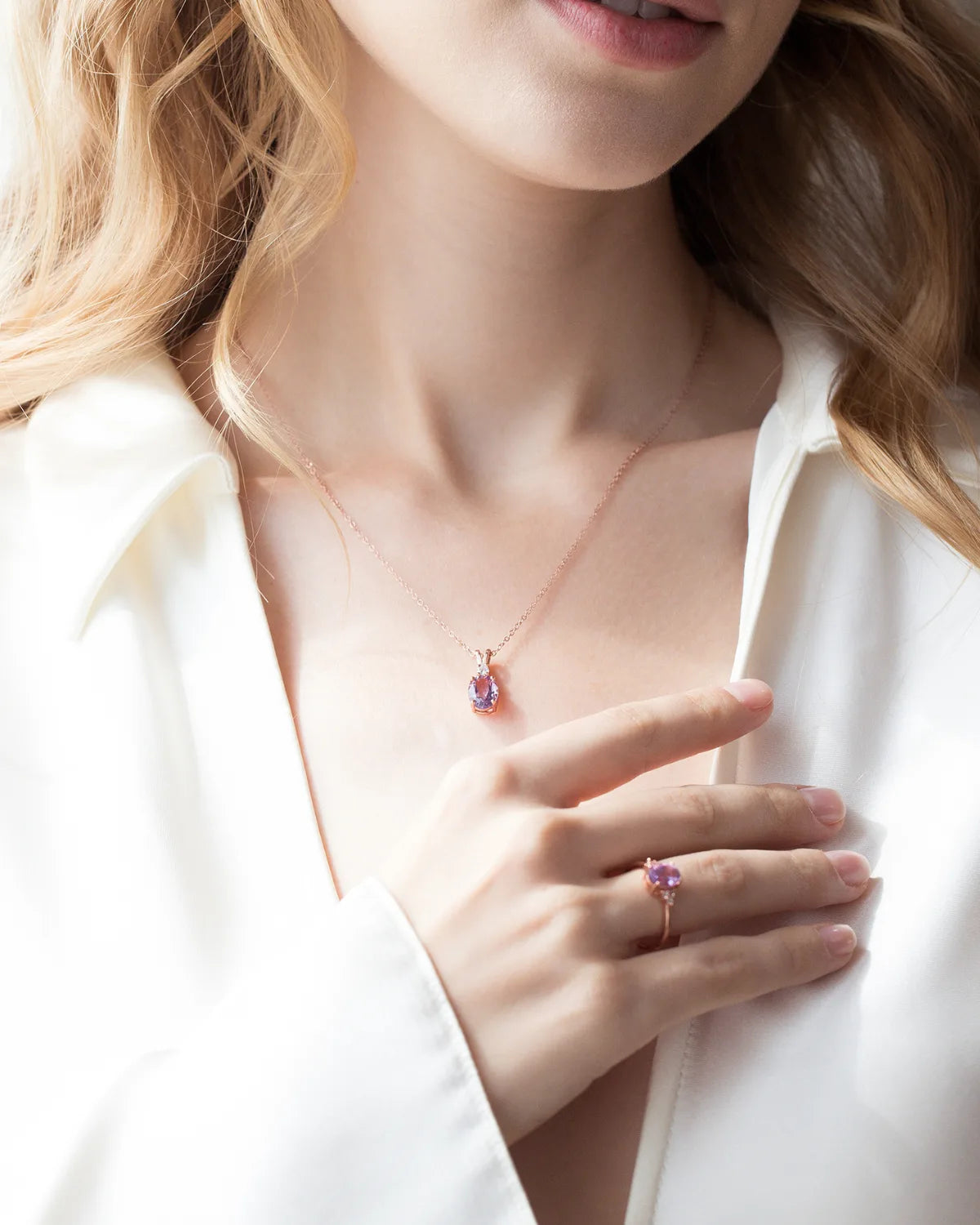 Amethyst Pendant Necklace in 18k Rose Gold Vermeil - SJR London Timepiece
