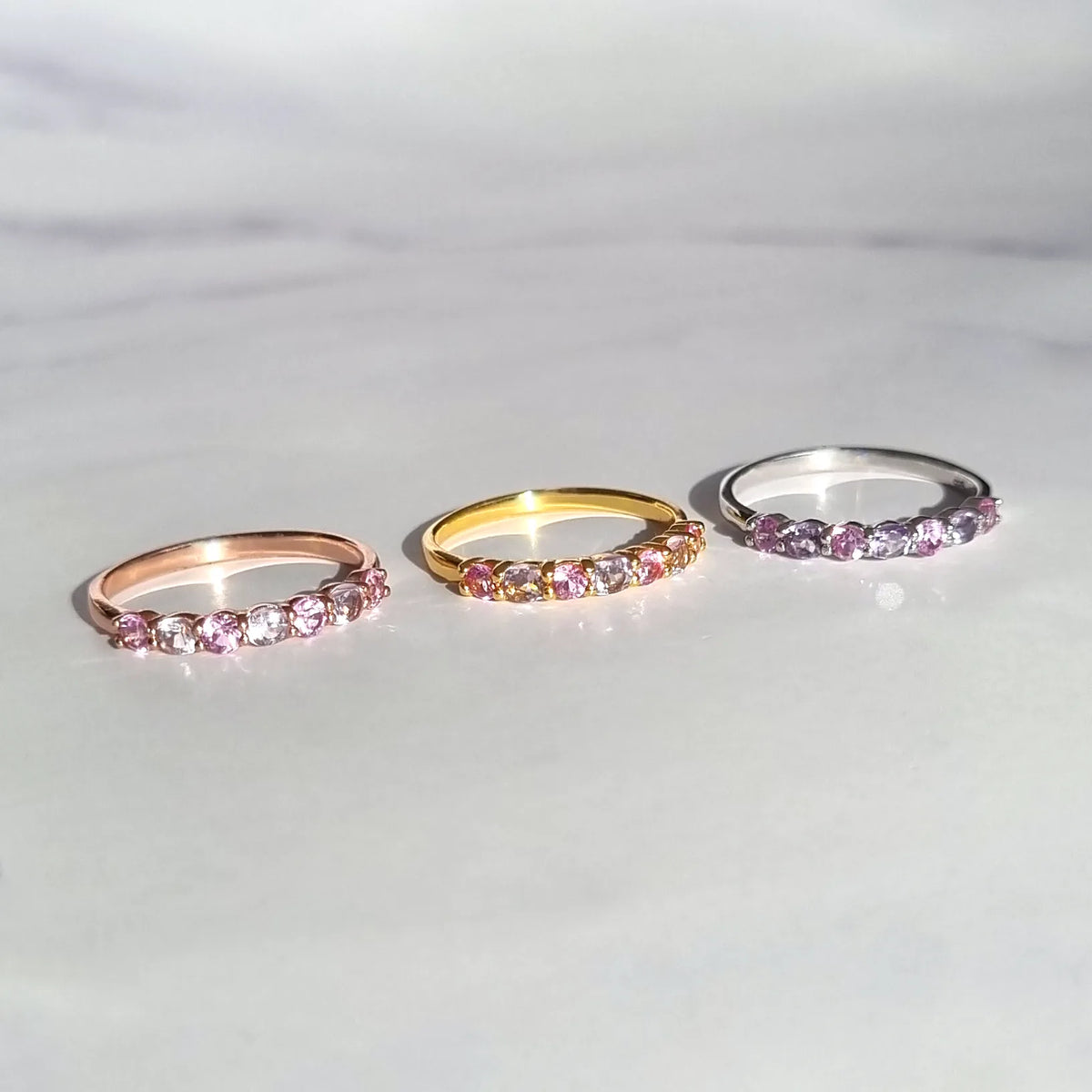 Pink Sapphire & Pink Amethyst Half Eternity Band in 18k Gold Vermeil - SJR London Timepiece