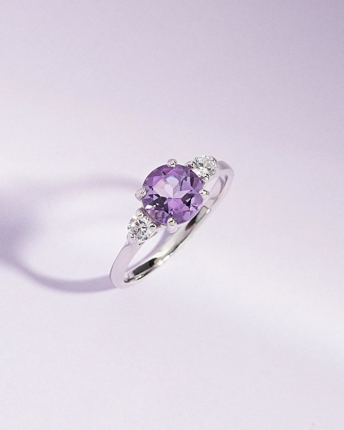Lavender Amethyst Three Stone Ring in Sterling Silver - SJR London Timepiece