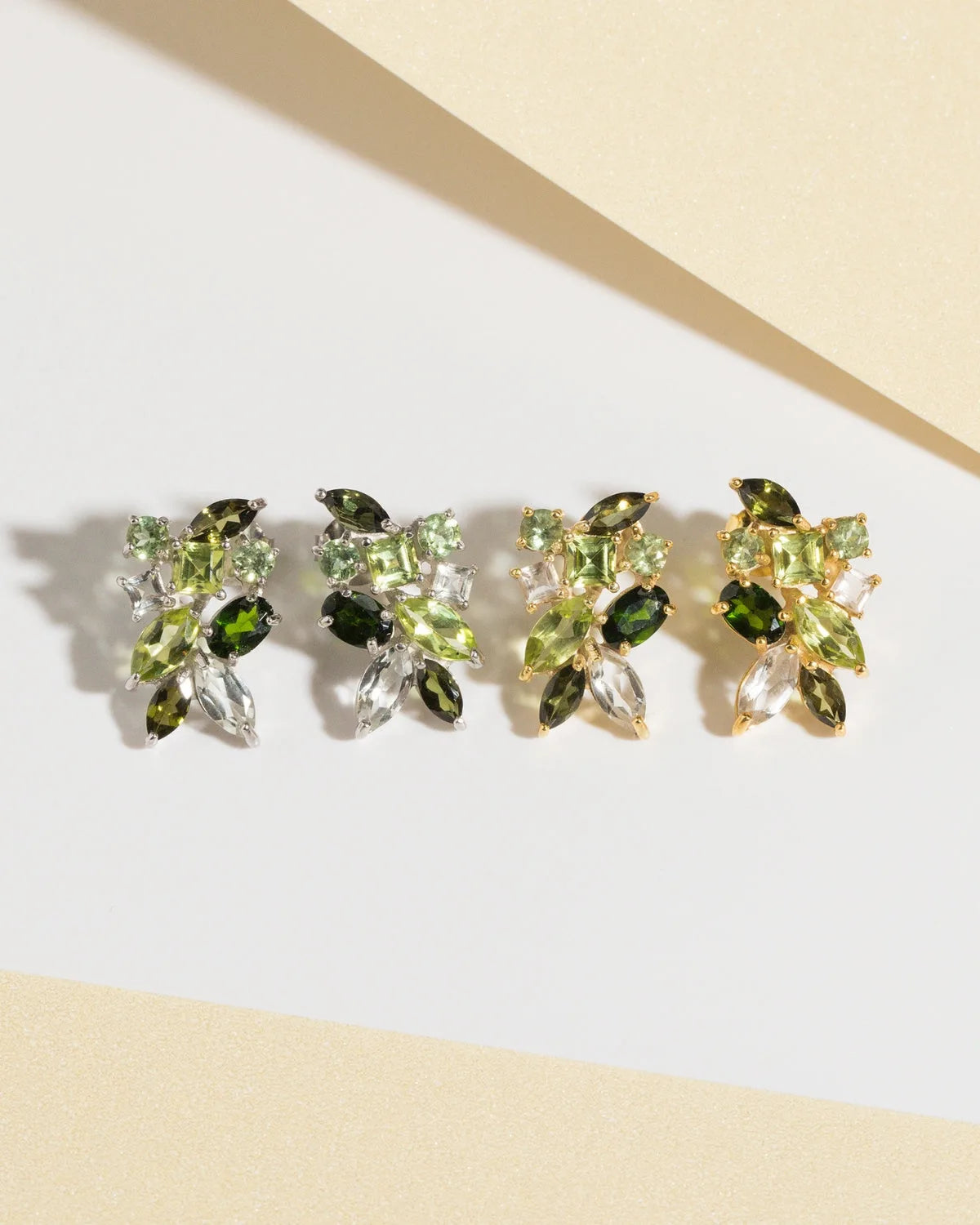 Large Green Gemstone Cluster Earrings in 18k Gold Vermeil - SJR London Timepiece