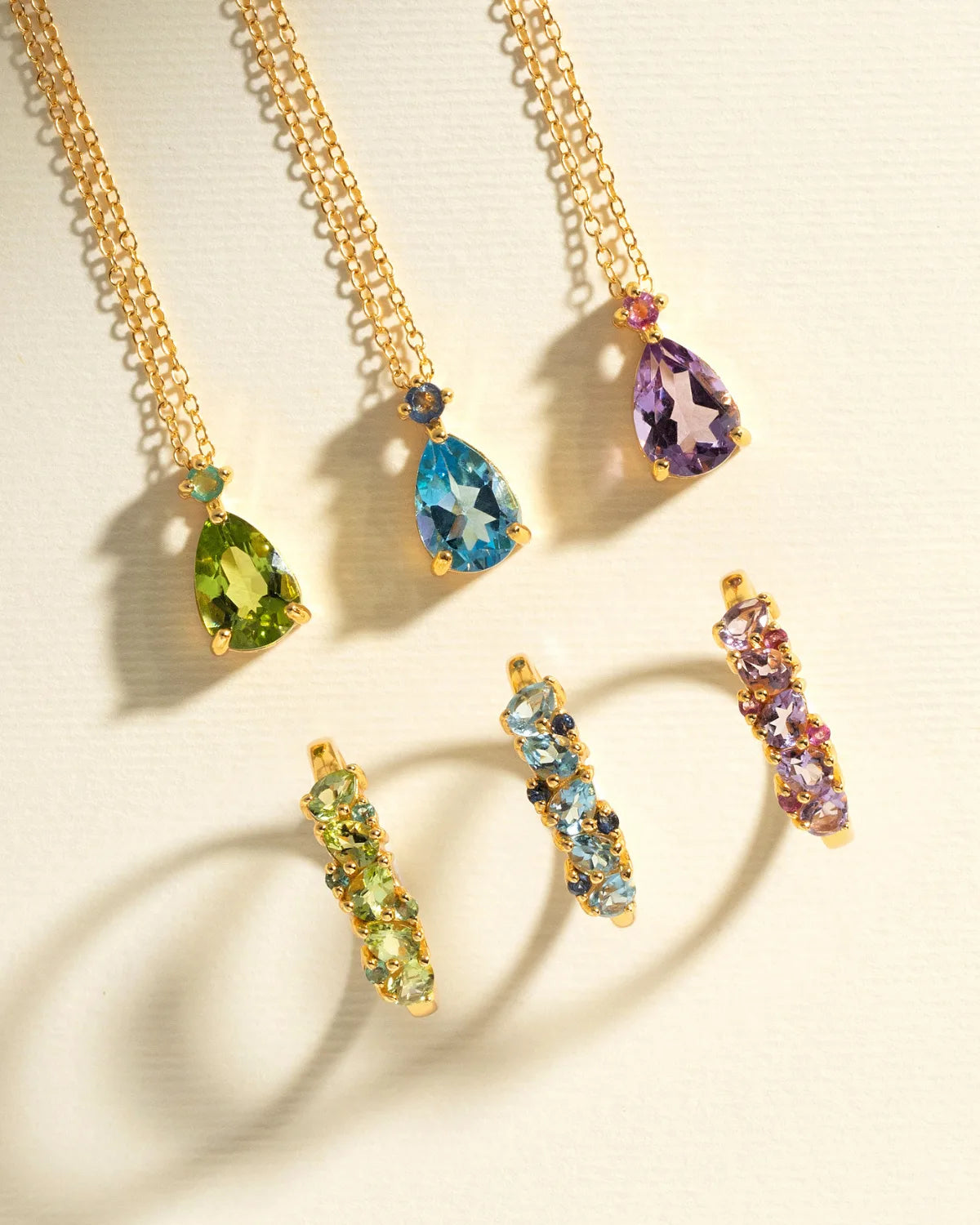 Pink Ruby & Amethyst Pear Cut Pendant Necklace in 18k Gold Vermeil - SJR London Timepiece