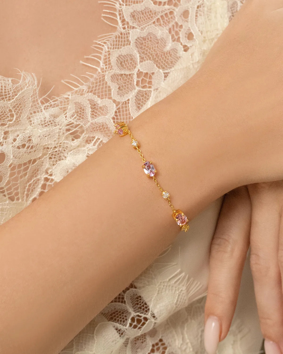 Pink Sapphire Bracelet in 18k Gold Vermeil - SJR London Timepiece