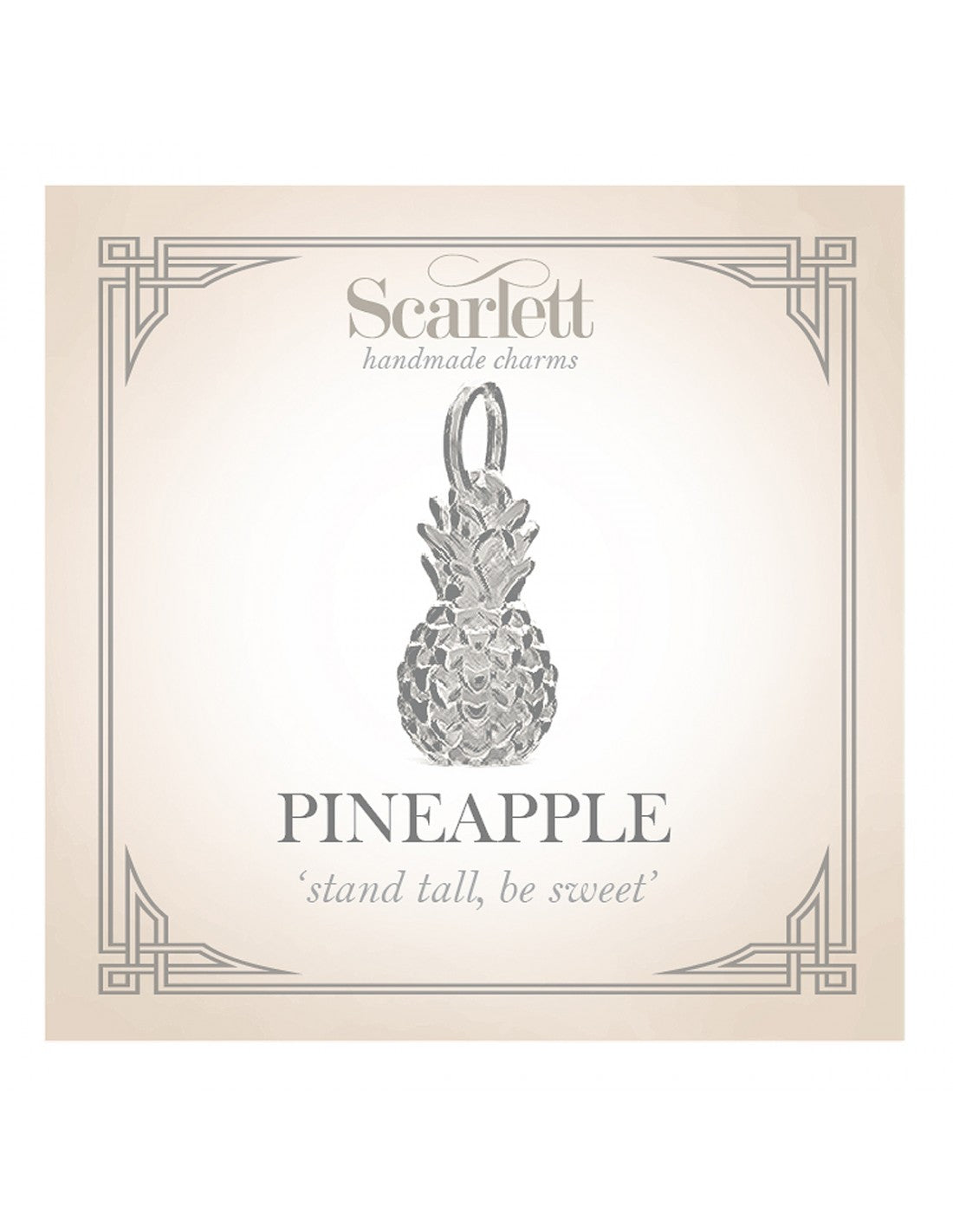 Silver pineapple charm with intricate detailing, displayed on a white background, by Scarlett Jewellery.