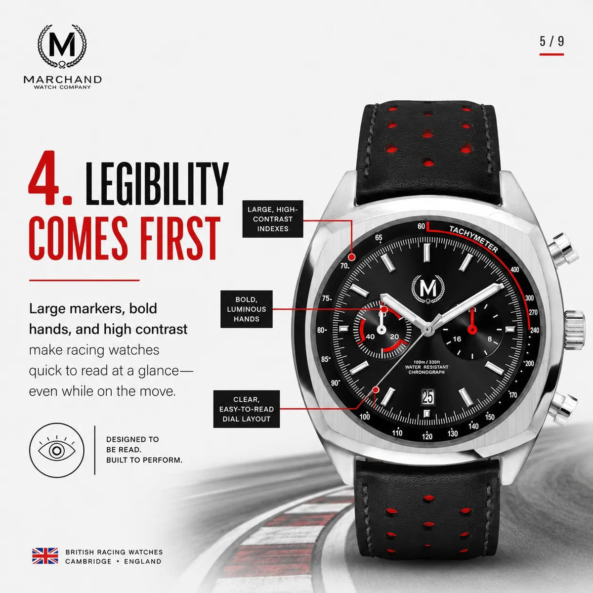 Classic Driver Chronograph, Black And Red Strap (PRE-ORDER NOW) - SJR London Timepiece