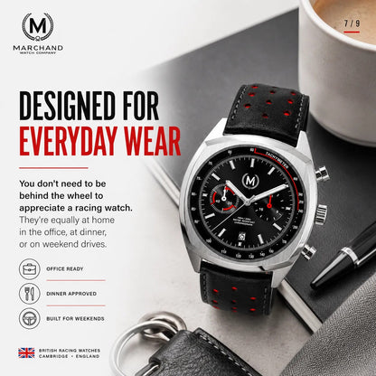 Classic Driver Chronograph, Black And Red Strap (PRE-ORDER NOW) - SJR London Timepiece