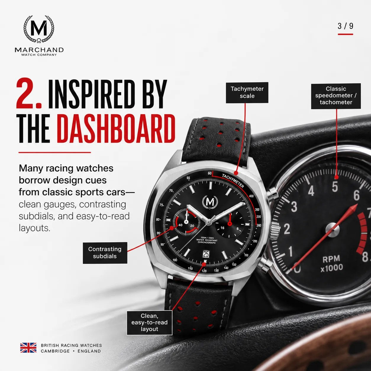 Classic Driver Chronograph, Black And Red Strap (PRE-ORDER NOW) - SJR London Timepiece