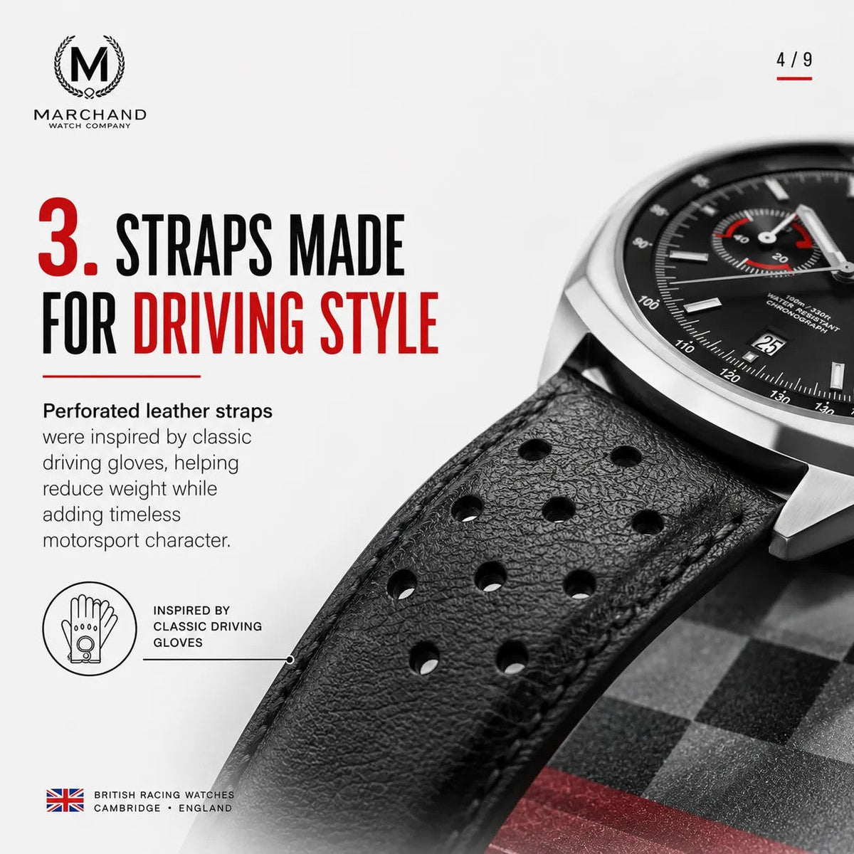 Classic Driver Chronograph, Black And Red Strap (PRE-ORDER NOW) - SJR London Timepiece