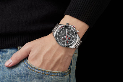Hand Assembled Anthony James Limited Edition Tachymeter Chrono Steel Black - SJR London Timepiece