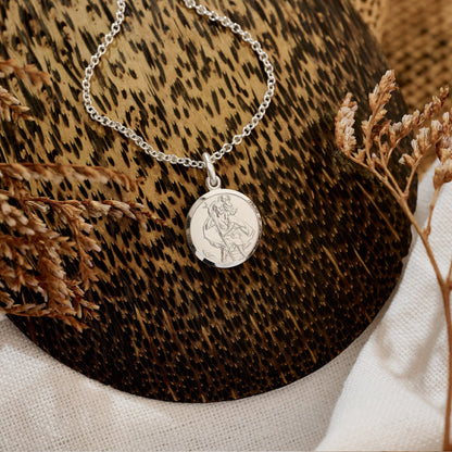 Classic Small St Christopher Necklace Sterling Silver 14mm Scarlett Jewellery