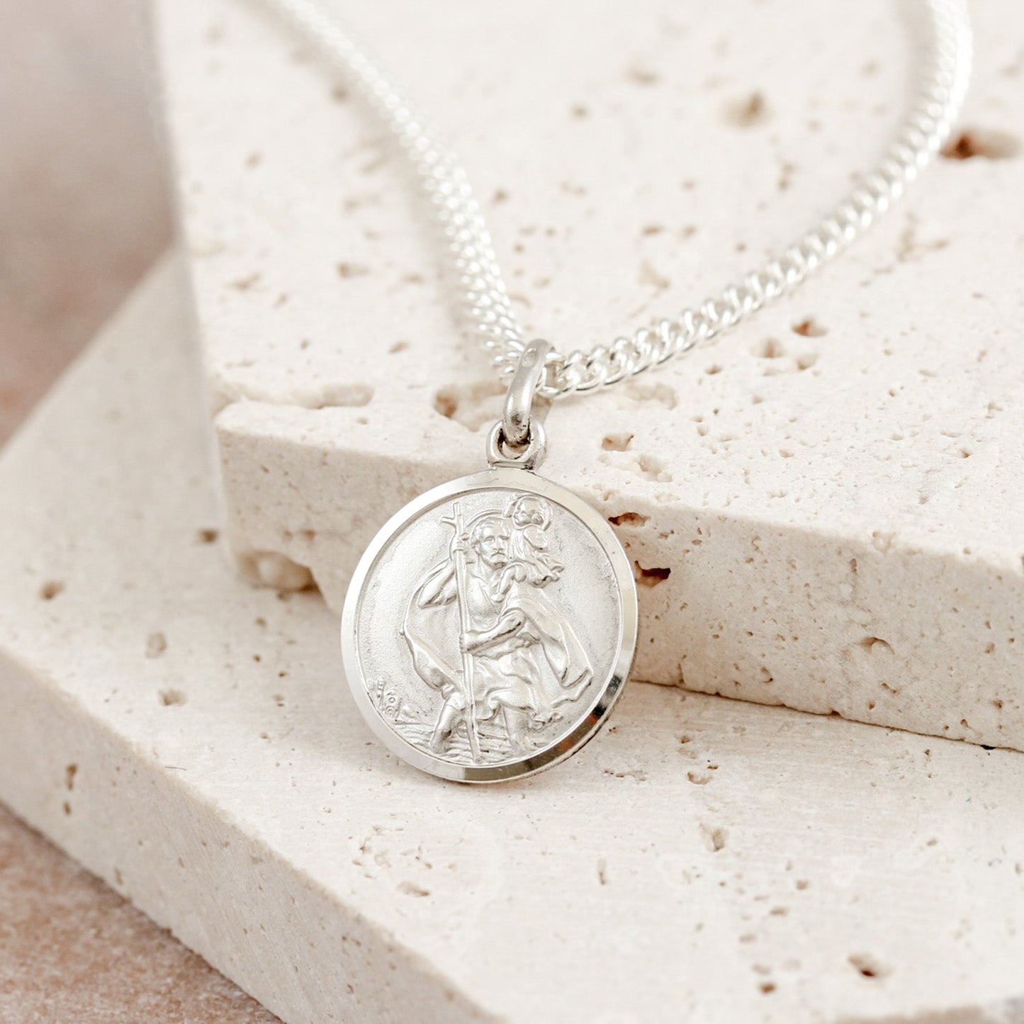 Classic Small St Christopher Necklace Sterling Silver 14mm Scarlett Jewellery