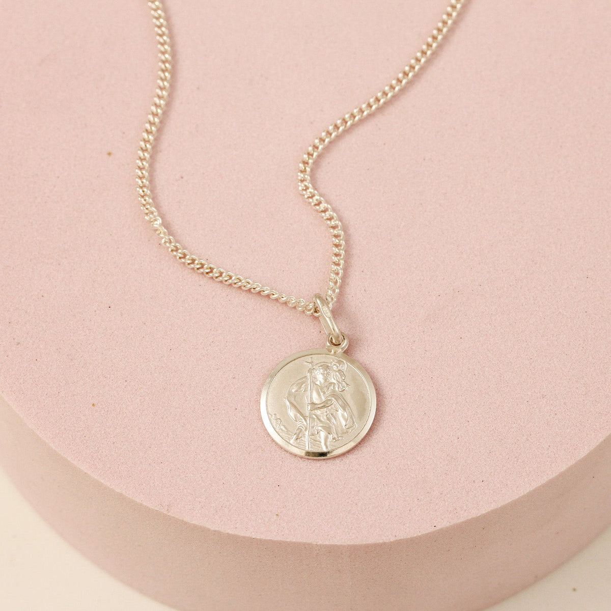 Classic Small St Christopher Necklace Sterling Silver 14mm Scarlett Jewellery