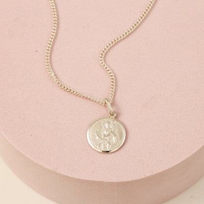 Classic Small St Christopher Necklace Sterling Silver 14mm Scarlett Jewellery