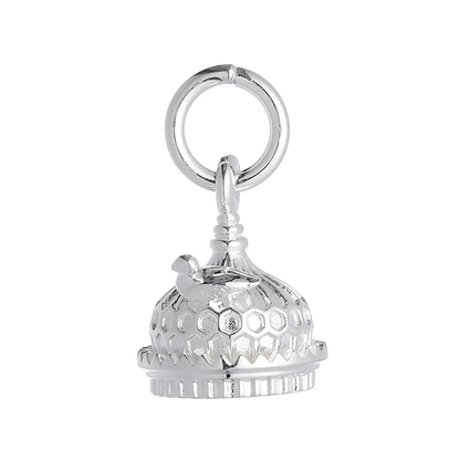 Silver charm shaped like the Brighton Pavilion, detailed and polished, displayed on a white background by Scarlett Jewellery.