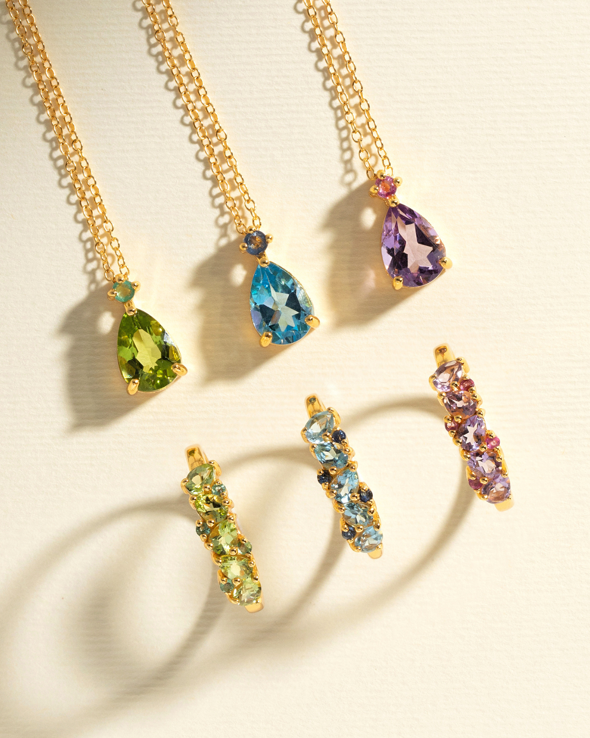 Emerald & Peridot Pear Cut Pendant Necklace in 18k Gold Vermeil - SJR London Timepiece
