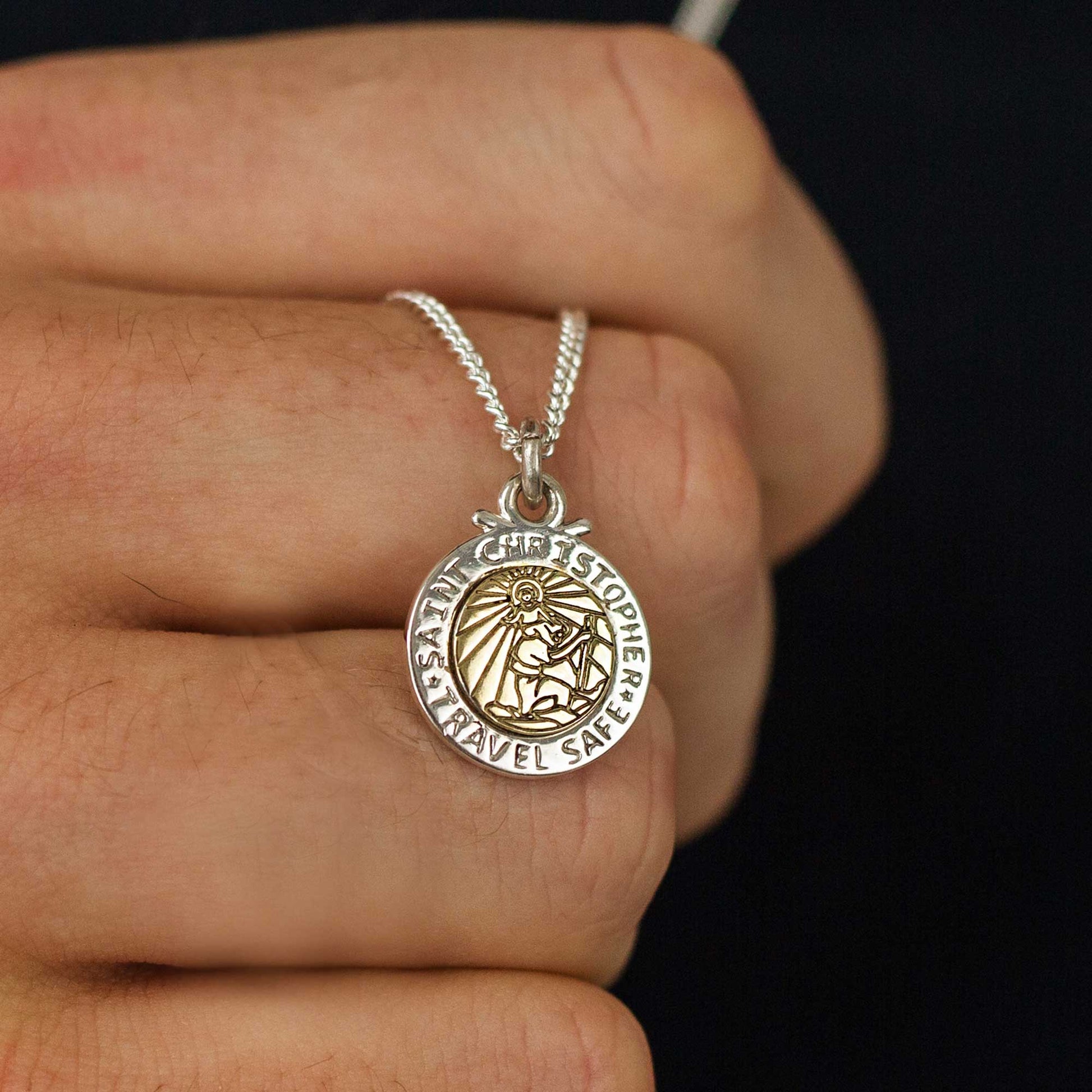 Personalised St Christopher Necklace - Silver & Solid Gold Scarlett Jewellery