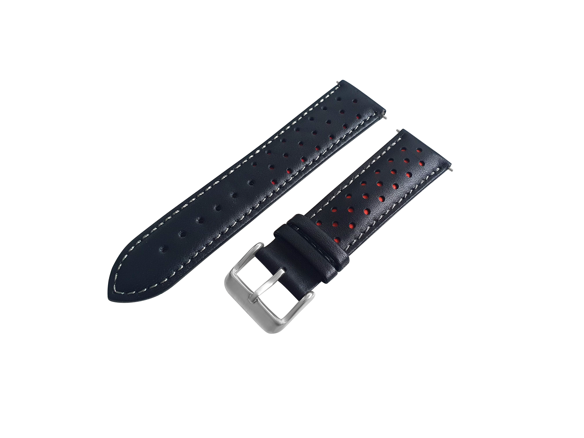 Black And Red Leather Rally Watch Strap, Silver Buckle - SJR London Timepiece