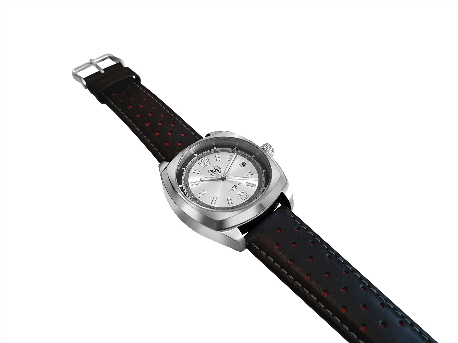 Silver Dial Driver, Black And Red Strap - SJR London Timepiece