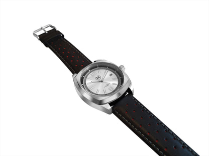 Silver Dial Driver, Black And Red Strap - SJR London Timepiece